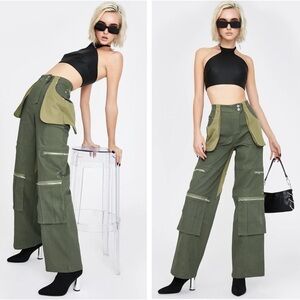 I.AM.GIA Khaki Blaze Cargo Wide Leg Pants Contrast Pockets Y2K Pop Dancer size S